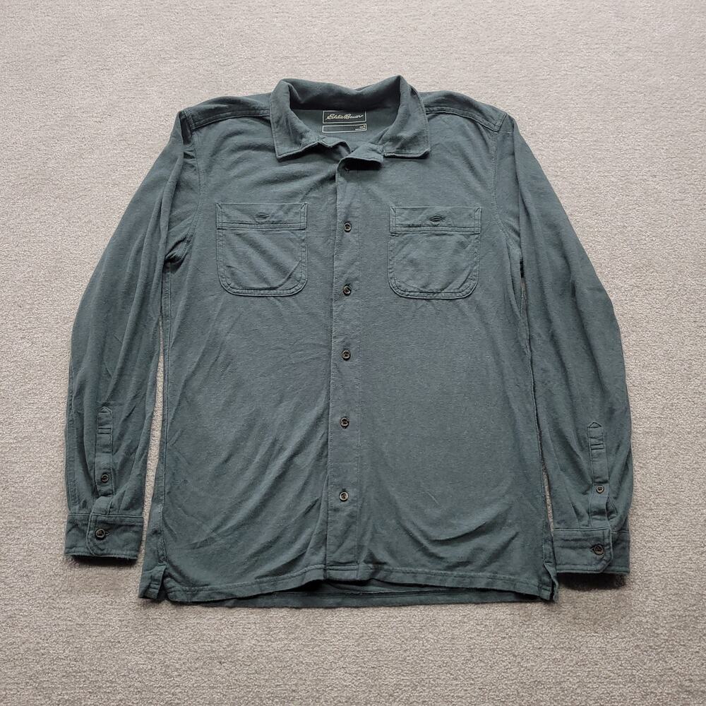 Eddie Bauer Mens Small Button Up Shirt Gray Long Sleeve Double Pocket Casual